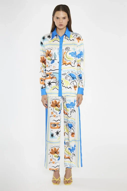 Glamorous Co-ords|Blouses & Shirts|Blue Scarf-Print Oversized-Shirt -
