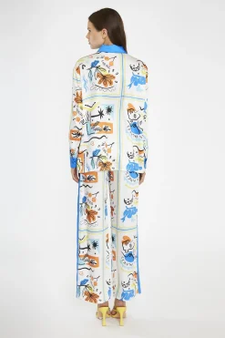 Glamorous Co-ords|Blouses & Shirts|Blue Scarf-Print Oversized-Shirt -