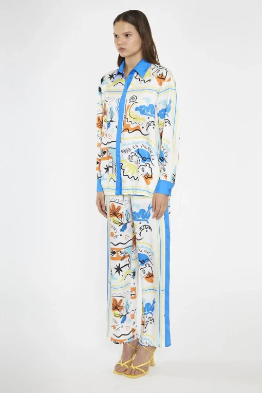 Glamorous Co-ords|Blouses & Shirts|Blue Scarf-Print Oversized-Shirt -