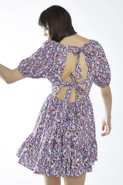 Glamorous Day Dresses|Mini Dresses|Blue Texture-Floral Ruffle-Hem Mini-Dress -