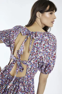 Glamorous Day Dresses|Mini Dresses|Blue Texture-Floral Ruffle-Hem Mini-Dress -