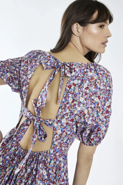 Glamorous Day Dresses|Mini Dresses|Blue Texture-Floral Ruffle-Hem Mini-Dress -