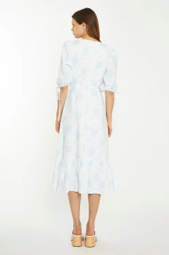 Glamorous Chic Escapes|Day Dresses|Blue Wallpaper Floral Midaxi Wrap-Dress -