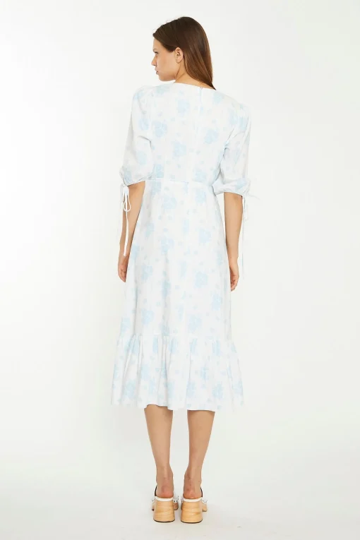 Glamorous Chic Escapes|Day Dresses|Blue Wallpaper Floral Midaxi Wrap-Dress -