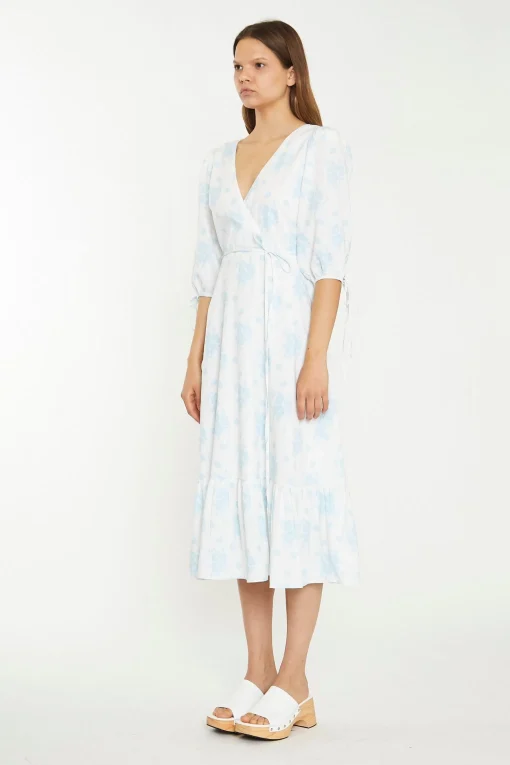 Glamorous Chic Escapes|Day Dresses|Blue Wallpaper Floral Midaxi Wrap-Dress -