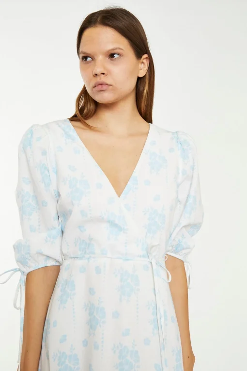 Glamorous Chic Escapes|Day Dresses|Blue Wallpaper Floral Midaxi Wrap-Dress -