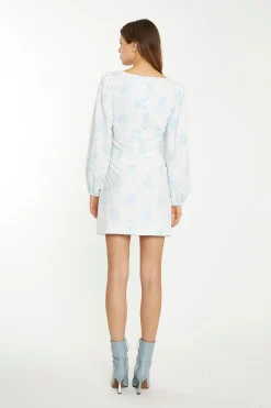 Glamorous Chic Escapes|Day Dresses|Blue Wallpaper Floral Ruched Top -