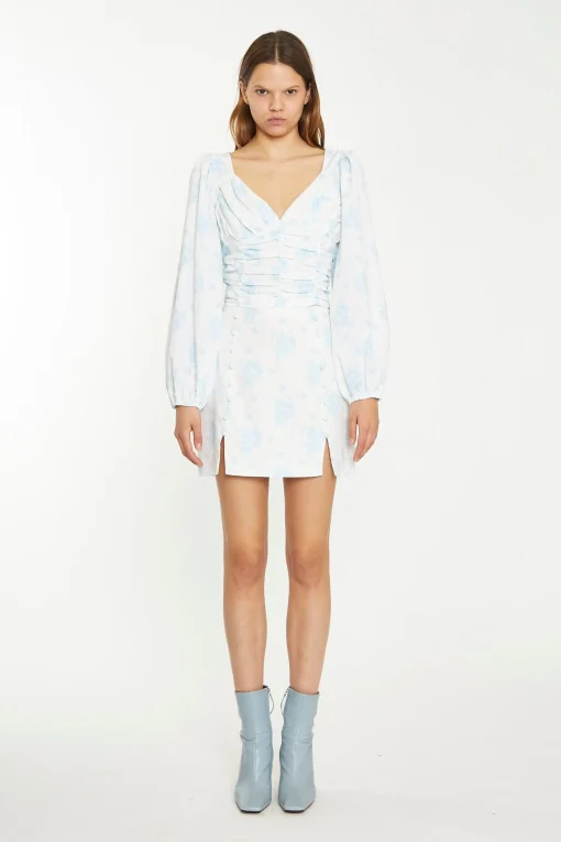 Glamorous Chic Escapes|Co-ords|Blue Wallpaper Floral Split-Front Mini-Skirt -