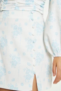 Glamorous Chic Escapes|Co-ords|Blue Wallpaper Floral Split-Front Mini-Skirt -