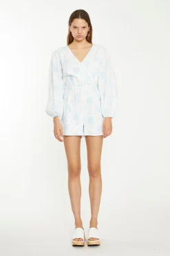 Glamorous Chic Escapes|Day Dresses|Blue Wallpaper Floral Wrap Playsuit -