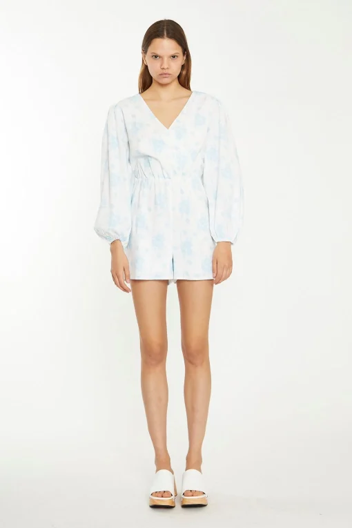 Glamorous Chic Escapes|Day Dresses|Blue Wallpaper Floral Wrap Playsuit -