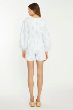Glamorous Chic Escapes|Day Dresses|Blue Wallpaper Floral Wrap Playsuit -