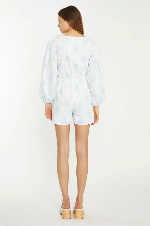 Glamorous Chic Escapes|Day Dresses|Blue Wallpaper Floral Wrap Playsuit -