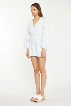 Glamorous Chic Escapes|Day Dresses|Blue Wallpaper Floral Wrap Playsuit -