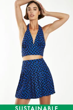Glamorous Workwear|Go To Partywear|Blue Warped Checkerboard Mini-Skirt -