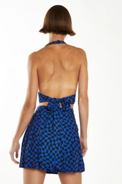 Glamorous Workwear|Go To Partywear|Blue Warped Checkerboard Mini-Skirt -