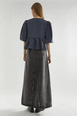 Glamorous Blouses & Shirts|Blue-Black Stripe Tie-Front Top -