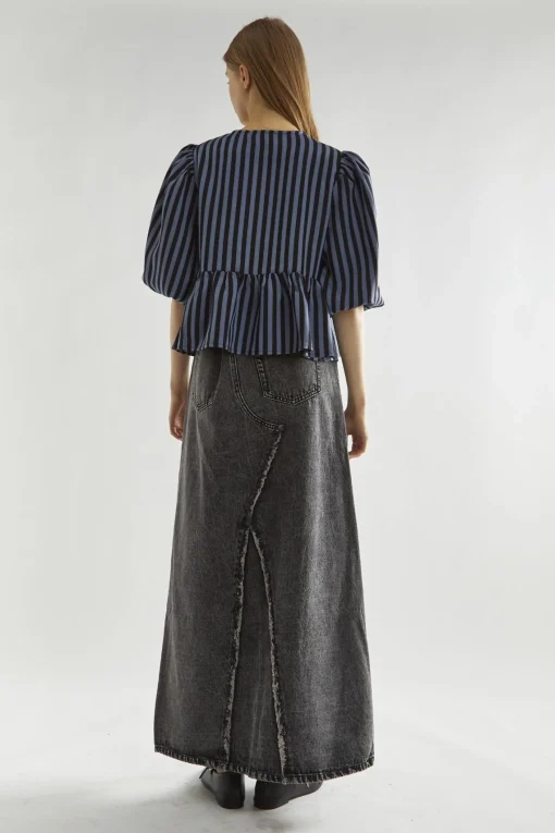 Glamorous Blouses & Shirts|Blue-Black Stripe Tie-Front Top -