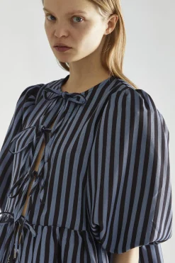 Glamorous Blouses & Shirts|Blue-Black Stripe Tie-Front Top -