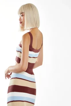 Glamorous Jet Setter|Chic Escapes|Blue-Brown Stripe Crop-top -