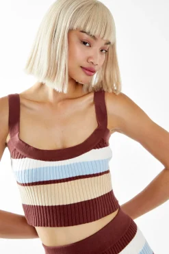Glamorous Jet Setter|Chic Escapes|Blue-Brown Stripe Crop-top -