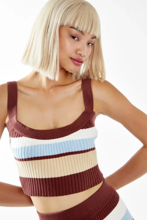 Glamorous Jet Setter|Chic Escapes|Blue-Brown Stripe Crop-top -