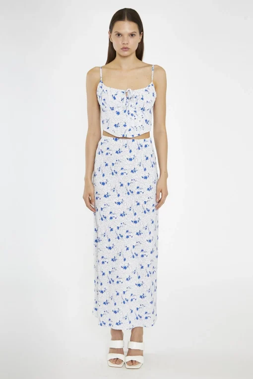 Glamorous Midi & Midaxi Skirts|Blue-Dot Vintage-Floral Bias-Cut Midi-Skirt -