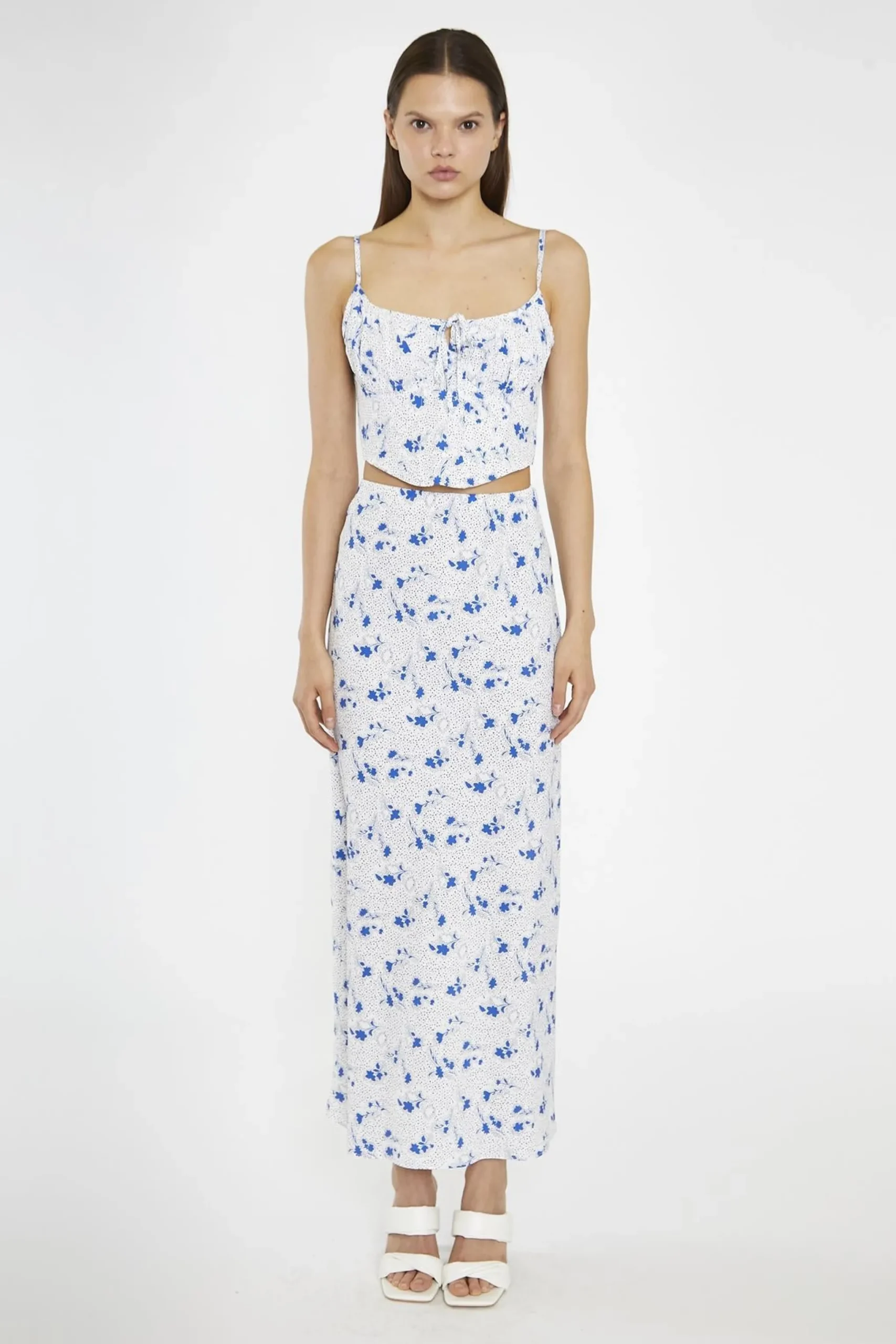 Glamorous Midi & Midaxi Skirts|Blue-Dot Vintage-Floral Bias-Cut Midi-Skirt -