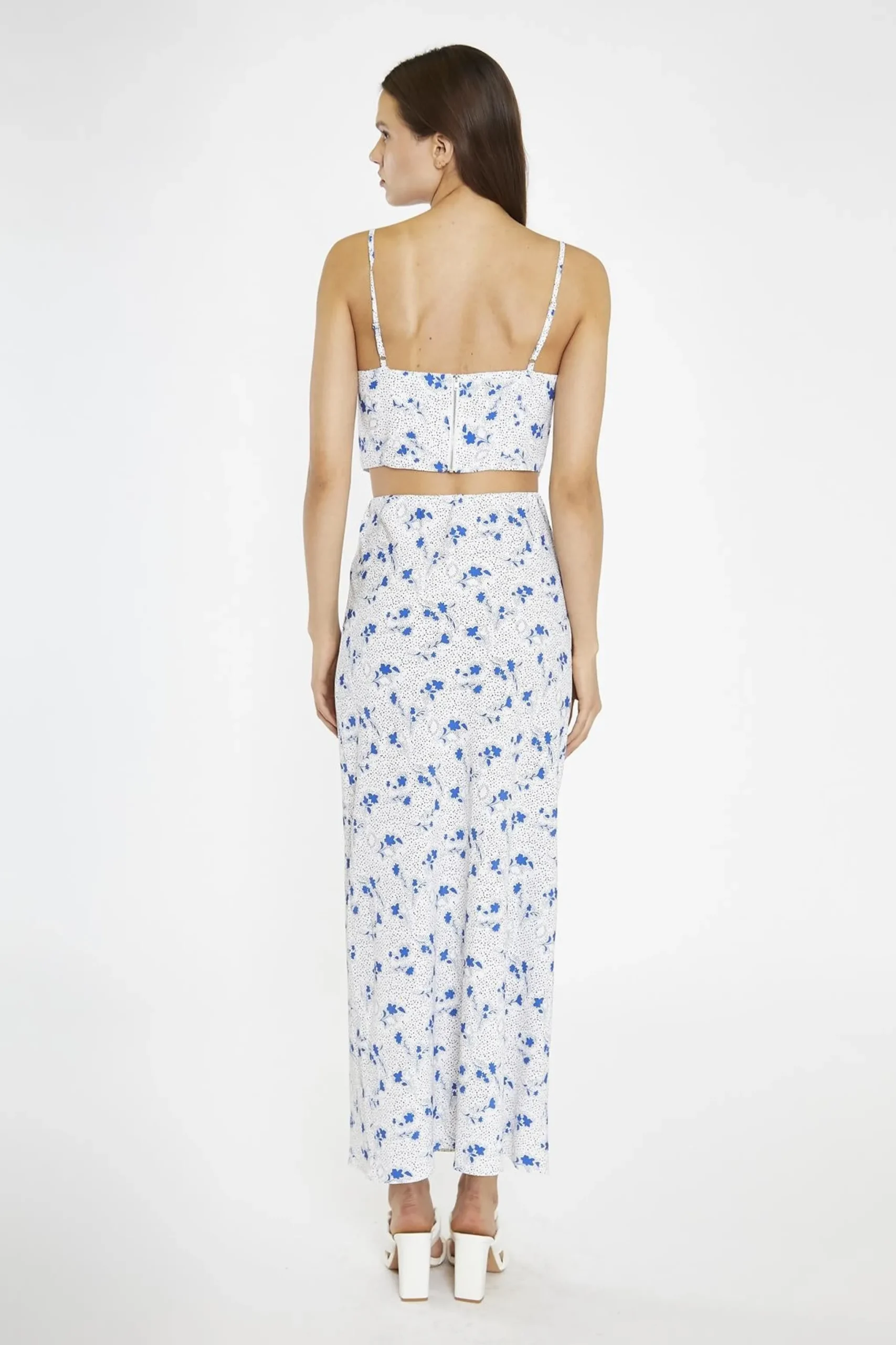 Glamorous Midi & Midaxi Skirts|Blue-Dot Vintage-Floral Bias-Cut Midi-Skirt -