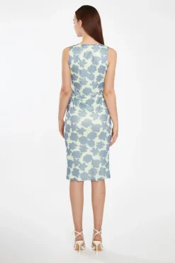 Glamorous Best Dressed Guest|Go To Partywear|Blue-Green Floral Mesh Bodycon Cut-Out Midi-Dress -