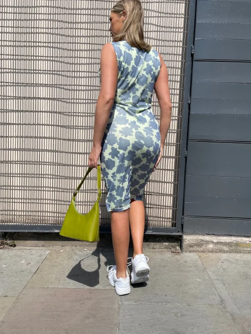 Glamorous Graduation|Best Dressed Guest|Blue-Green Floral Mesh Bodycon Cut-Out Midi-Dress -