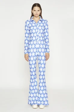 Glamorous Co-ords|Flares|Blue-Large Flower Flared-Trousers -