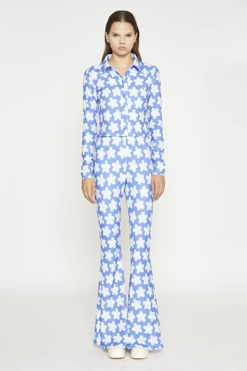 Glamorous Co-ords|Flares|Blue-Large Flower Flared-Trousers -