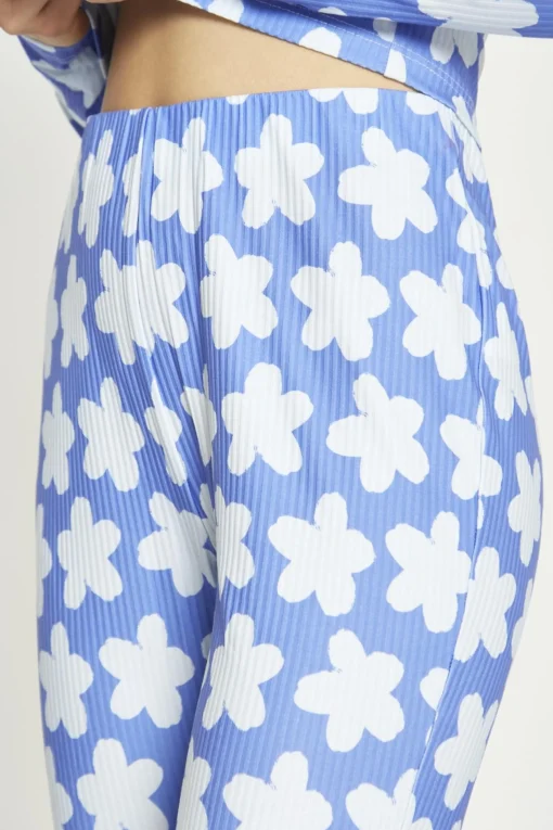Glamorous Co-ords|Flares|Blue-Large Flower Flared-Trousers -