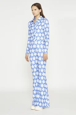 Glamorous Co-ords|Flares|Blue-Large Flower Flared-Trousers -