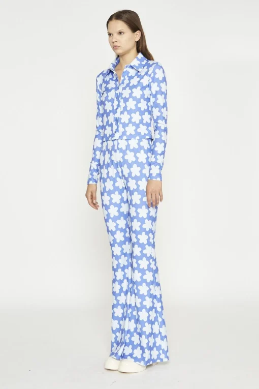 Glamorous Co-ords|Flares|Blue-Large Flower Flared-Trousers -