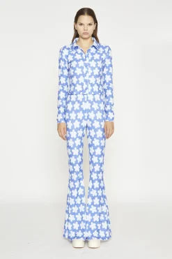 Glamorous Co-ords|Blouses & Shirts|Blue-Large Flower Long-Sleeve Skinny-Fit-Shirt -