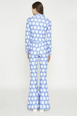 Glamorous Co-ords|Blouses & Shirts|Blue-Large Flower Long-Sleeve Skinny-Fit-Shirt -