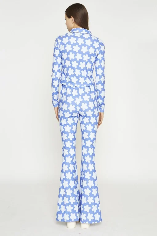 Glamorous Co-ords|Blouses & Shirts|Blue-Large Flower Long-Sleeve Skinny-Fit-Shirt -