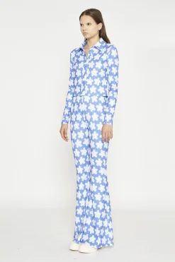 Glamorous Co-ords|Blouses & Shirts|Blue-Large Flower Long-Sleeve Skinny-Fit-Shirt -