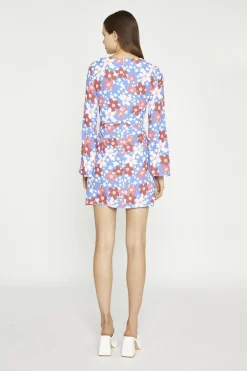Glamorous Day Dresses|Mini Dresses|Blue-Red Flower Fluted Sleeve Mini-Dress -