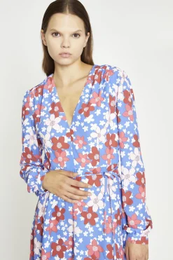 Glamorous Day Dresses|Mini Dresses|Blue-Red Flower V-Neck Mini-Dress -