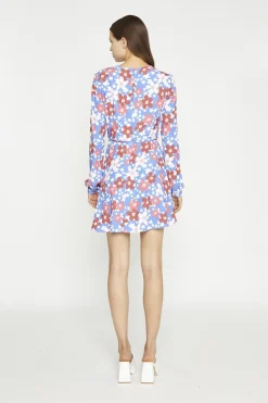 Glamorous Day Dresses|Mini Dresses|Blue-Red Flower V-Neck Mini-Dress -