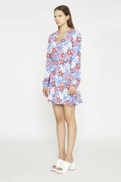 Glamorous Day Dresses|Mini Dresses|Blue-Red Flower V-Neck Mini-Dress -