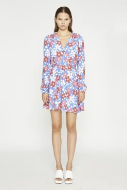 Glamorous Day Dresses|Mini Dresses|Blue-Red Flower V-Neck Mini-Dress -
