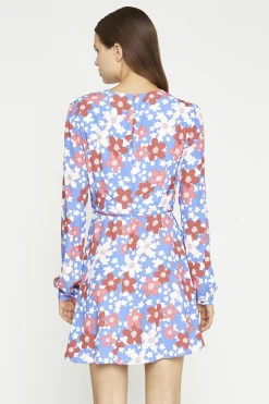 Glamorous Day Dresses|Mini Dresses|Blue-Red Flower V-Neck Mini-Dress -