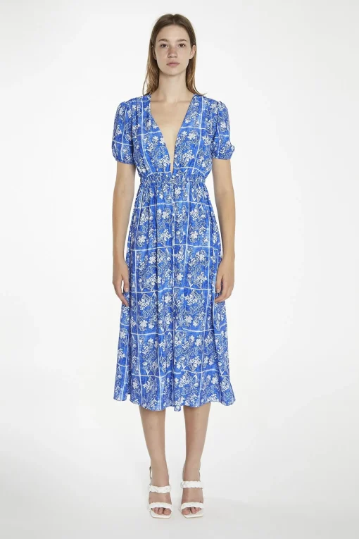 Glamorous Day Dresses|Midi & Midaxi Dresses|Blue-Tile Button-Front Midaxi-Dress -