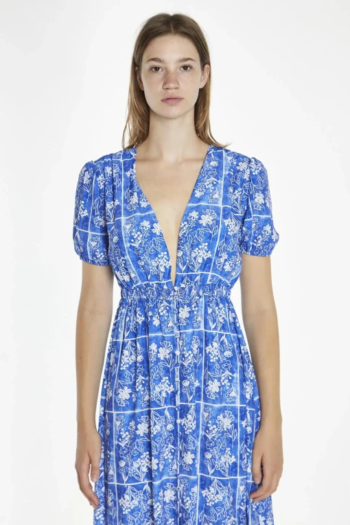 Glamorous Day Dresses|Midi & Midaxi Dresses|Blue-Tile Button-Front Midaxi-Dress -