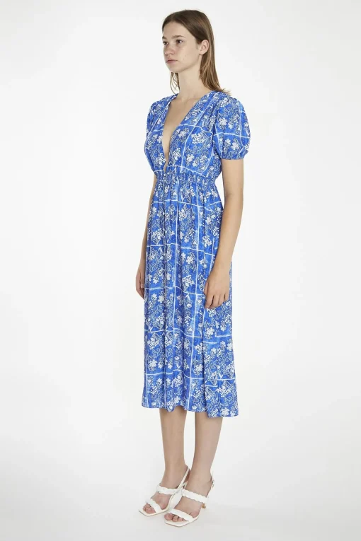 Glamorous Day Dresses|Midi & Midaxi Dresses|Blue-Tile Button-Front Midaxi-Dress -