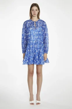 Glamorous Day Dresses|Mini Dresses|Blue-Tile Organza Oversized Swing Mini-Dress -